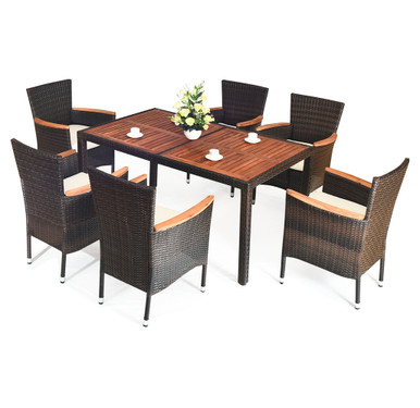 Rattan & Wood 7-Piece Patio Dining Set
