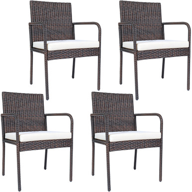 Goplus® Cushioned Outdoor Patio Rattan Dining Chairs (Set of 4)