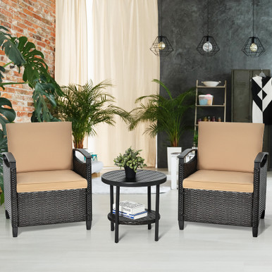 3-Piece Patio Rattan Furniture Set with Storage Table