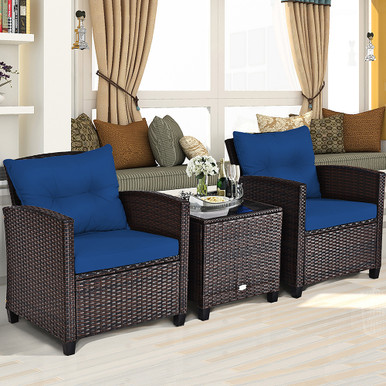 3-Piece Rattan Patio Furniture Set with Table