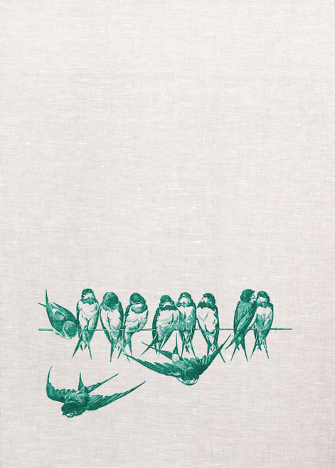 Green Birds On A Wire Printed Tea Towel