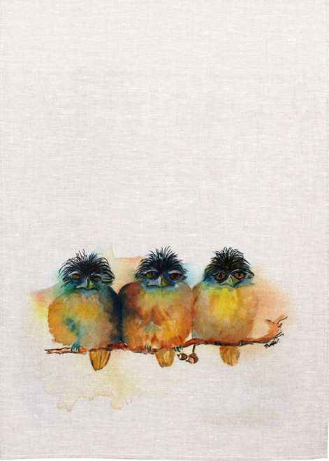 Three Birds On A Branch Art Printed Tea Towel