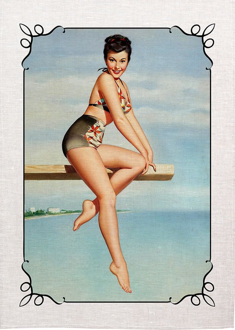 Beautiful Babe Posing On The Pier, Printed Tea Towel