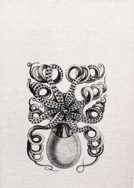 Octopus Black And White Printed Tea Towel