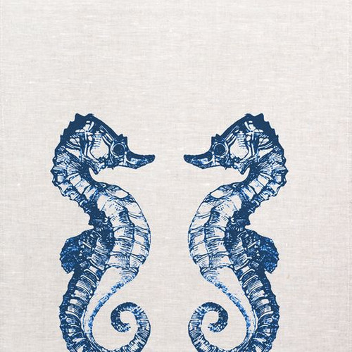 Seahorse Dark Blue Printed Tea Towel
