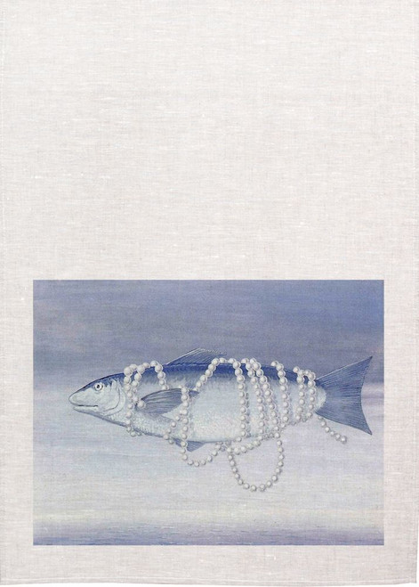 Fish With Pearls All Around Artwork, Printed Tea Towel