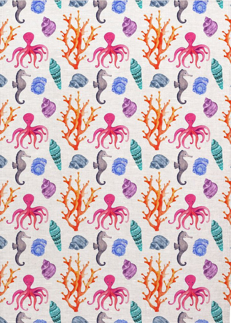 Multicoloured Sealife Repeat Pattern Printed Tea Towel