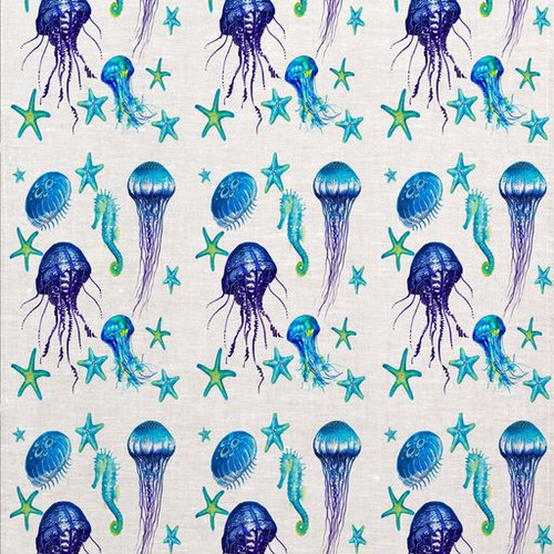 Common Fishes Of The Sea In Blue Repeat Pattern Printed Tea Towel