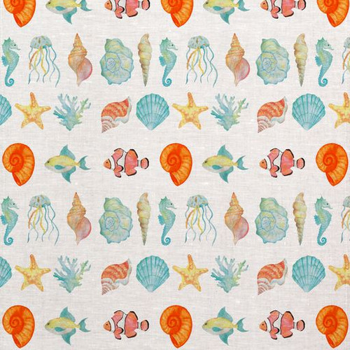 Fishes And Seashells Repeat Pattern Printed Tea Towel