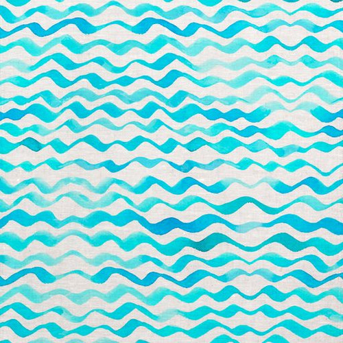 Blue Waves Repeat Pattern Printed Tea Towel