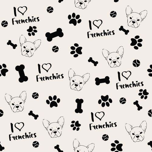 Frenchie Repeat Pattern Printed Tea Towel