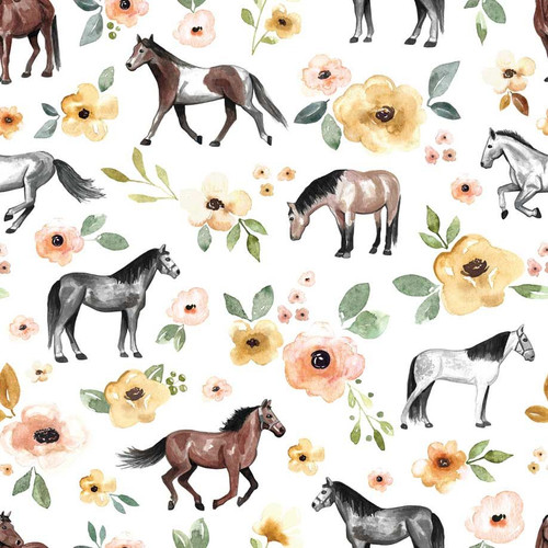 Horse Floral Pattern Printed Tea Towel