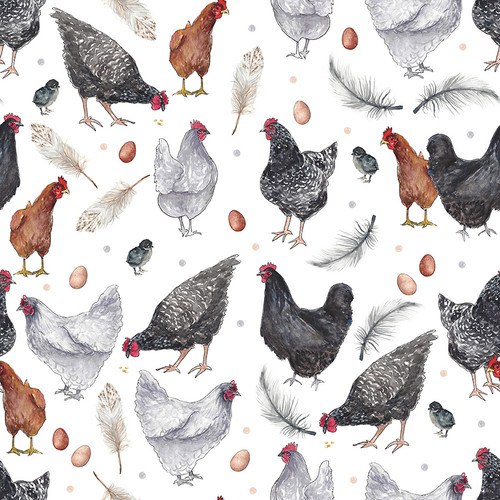 Chicken Repeat Pattern Printed Tea Towel