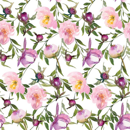 Pink Peony Pattern Printed Tea Towel