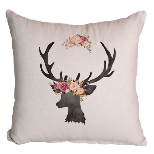 Floral Deer Printed Cushion Cover