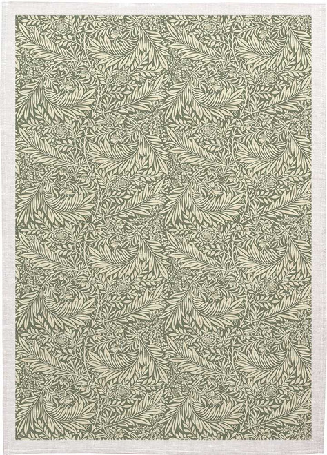 William Morris Tea Towel WM04 olive Green background on white leaves, Made in Australia