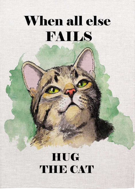 Hug The Cat Design Printed Tea Towel