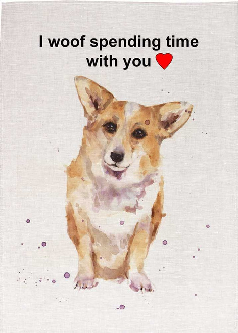 I Woof Spending Time With You Printed Tea Towel