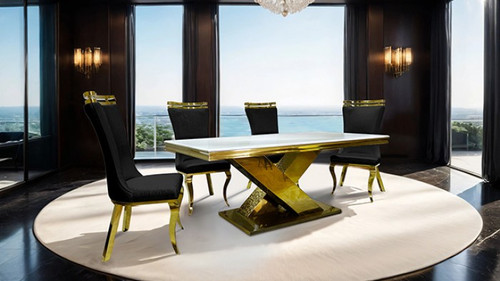 Palazzo 6 Pc. Dining Table Set, Gold/Black (FM33002GD-T-7PC-11BK)