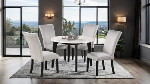 Sabro Round Dining Table w/ Marble Top, Black/White (FM3330BK-RT-TABLE)