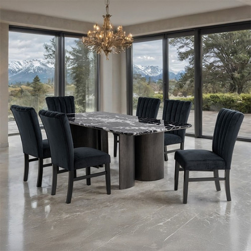 Selsey 6 Pc. Dining Table Set W/ Black Chair (FM34007BK-T-7PC-05BK)