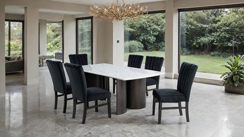 Selsey 6 Pc. Dining Table Set W/ Black Chair (FM34007WH-T-7PC-05BK)