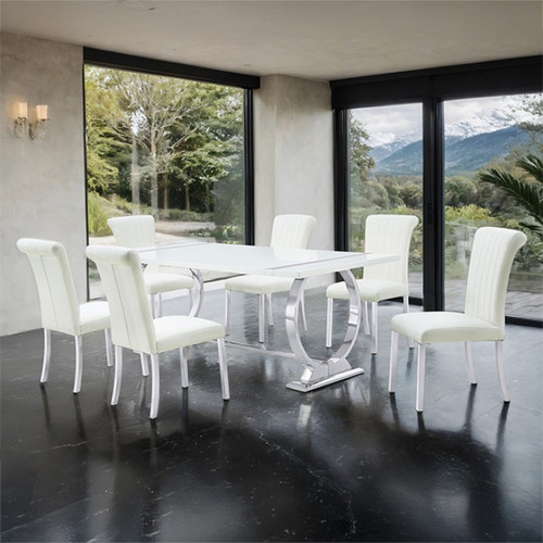 Holbaek 6 Pc. Dining Table Set, Silver - 80", SW Chair (FM37008SV-T-7PC-07SW)