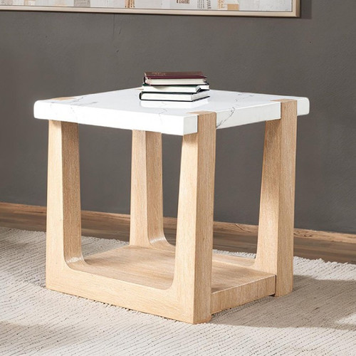 Sundbry End Table, White/Natural (FM44010NT-E)
