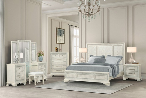 Stella Mia E.King Panel Bed, Creamy White (FM70000WH-EK-W-BED)