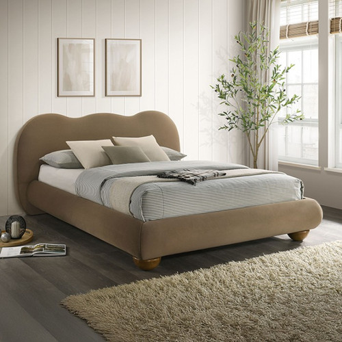 Finamore Queen Bed, Brown Velvet (FM72005BR-Q-BED)
