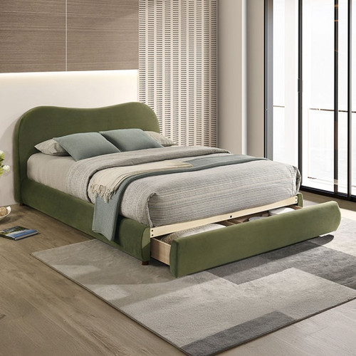 Grimsby Queen Bed, Olive Green Velvet (FM72019GR-Q-BED)