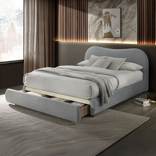 Grimsby Queen Bed, Light Gray Velvet (FM72019LG-Q-BED)