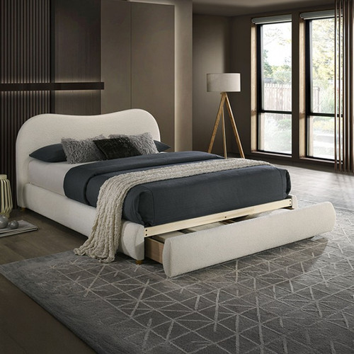Grimsby Queen Bed, White Boucle (FM72019WH-Q-BED)