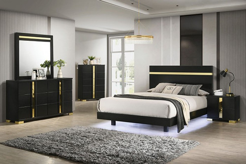 Lillestrom Twin Bed, Black/Gold (FM7217BK-T-BED)
