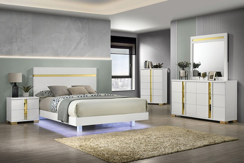 Lillestrom Full Bed, White/Gold (FM7217WH-F-BED)