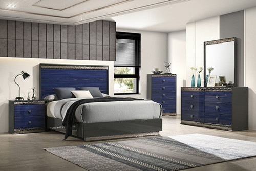 Hartlepool E.King Bed, Ash Gray/Indigo Blue (FM7250BL-EK-BED)