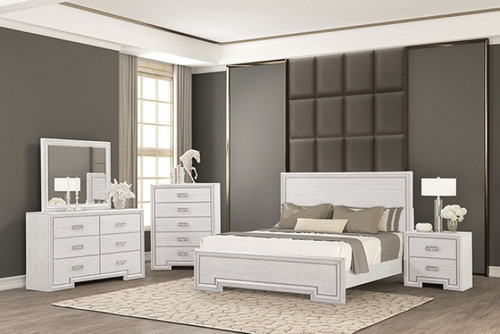 Basilone E.King Bed, Rustic White (FM7440WH-EK-BED)