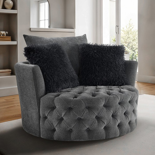 Sofi Swivel Chair, Button Tufted, Light Gray (FM-AC6000DG-SW)
