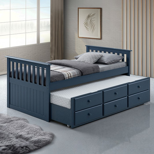 Clemens Twin Captain Bed w/ Trundle, Midnight Blue (FM-BK101BL-BED)