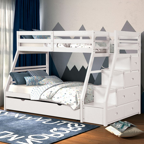 Ellington Twin/Full Bunk Bed+Trundle, White (FM-BK611WH-BED+TR)