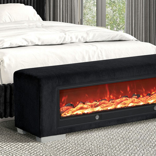 Elnath Bench w/ Visual Wood Log Fireplace, Black (FM-BN6001BB)