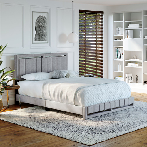 Senata Platform Bed 14 Slat Linen QN Gray