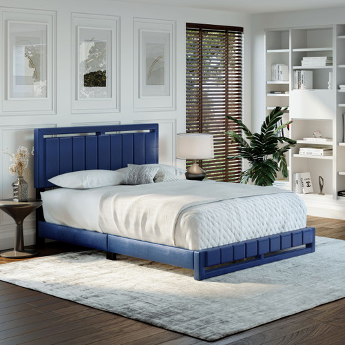 Beaumont Platform Bed 14 Slat (Senata in PU)Qn Blue