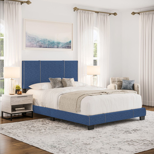 DB LUCENA BLUE LINEN UPHOLSTERED BED