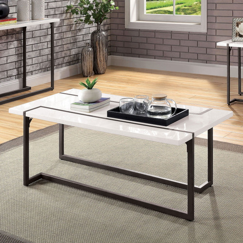 Izar - Coffee Table - White / Gun Metal (FOA4799C-TABLE)