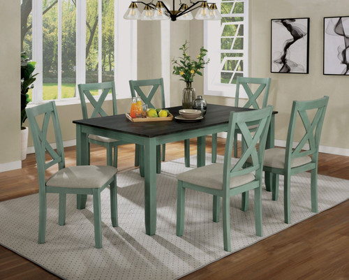Anya - 7 Piece Dining Table Set - Distressed Teal / Distressed Gray (CM3476GR-T-7PK)