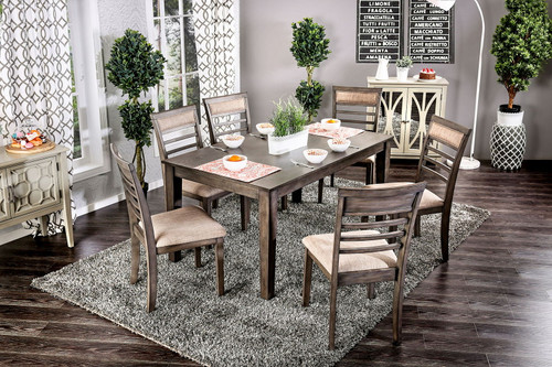 Taylah - 7 Piece Dining Table Set - Weathered Gray / Beige (CM3607T-7PK)