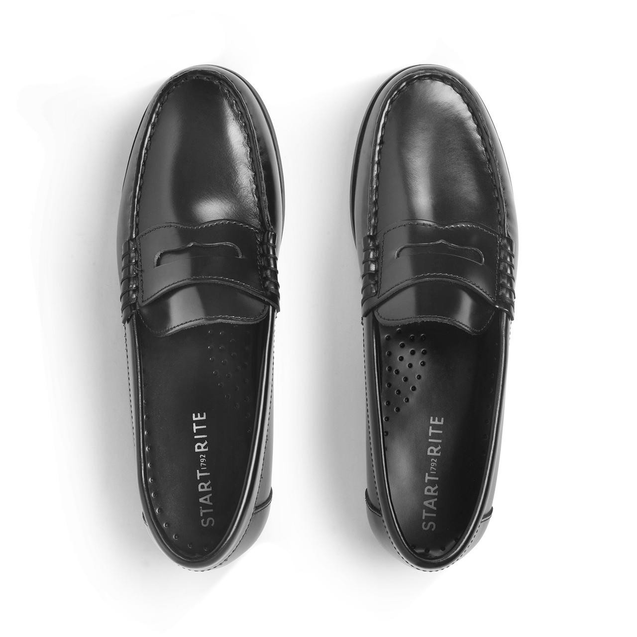 Penny 2, Black high shine leather slip-on school shoes