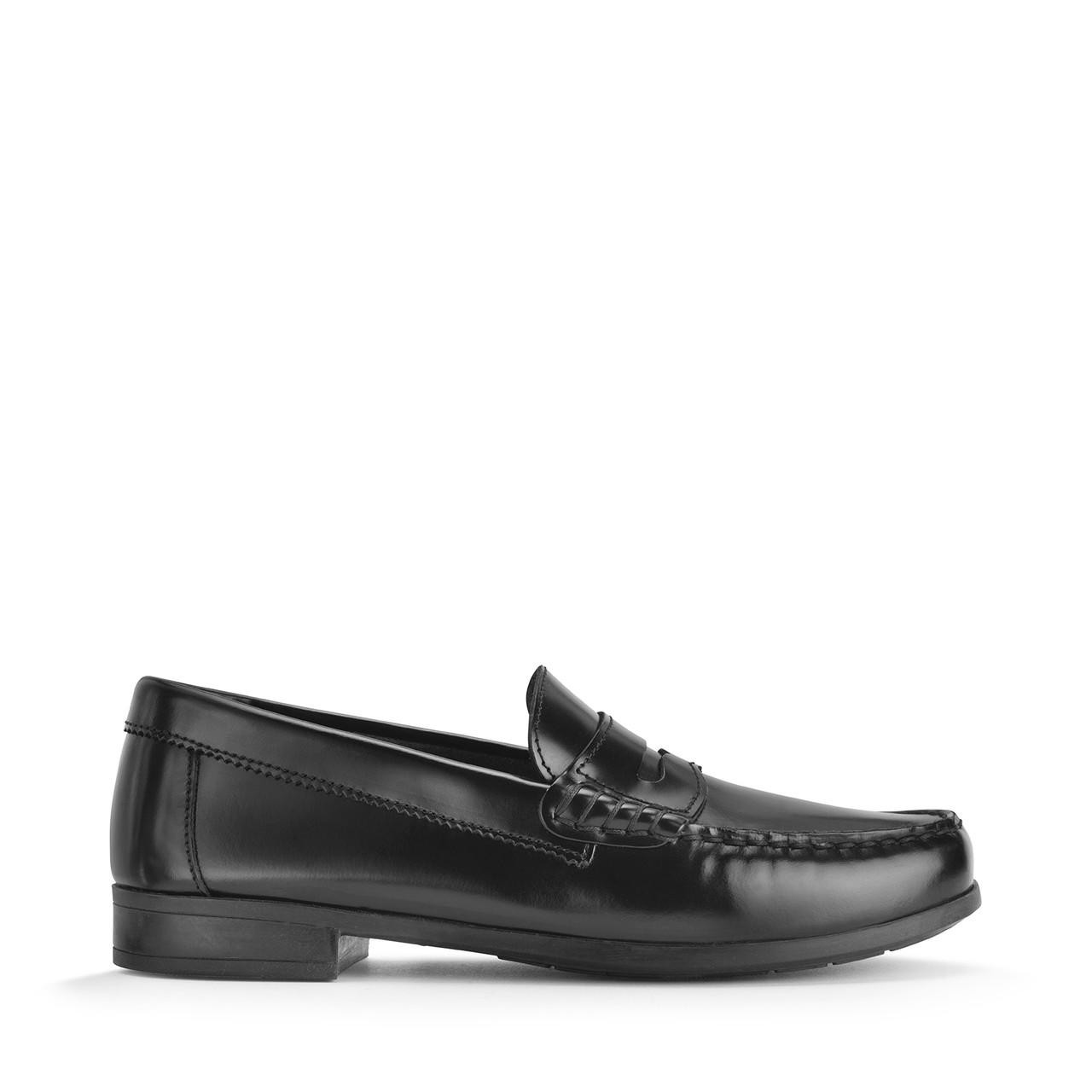 Penny 2, Black high shine leather slip-on school shoes