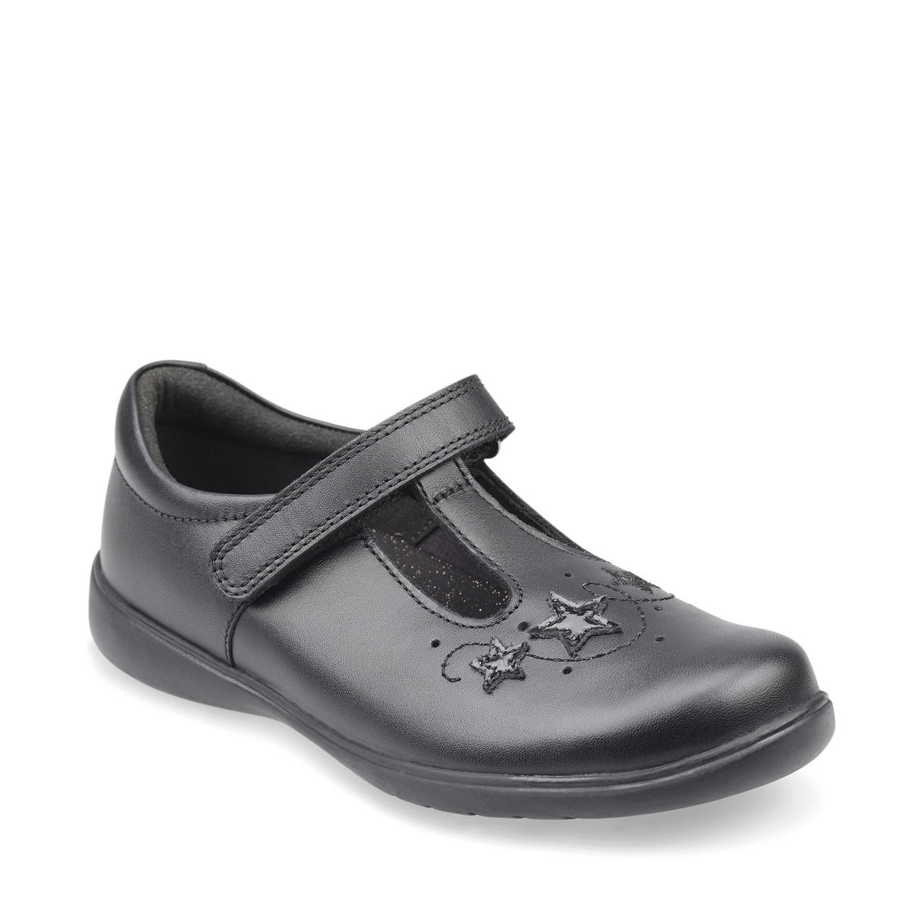 Star Jump, Black leather girls t-bar rip-tape school shoes